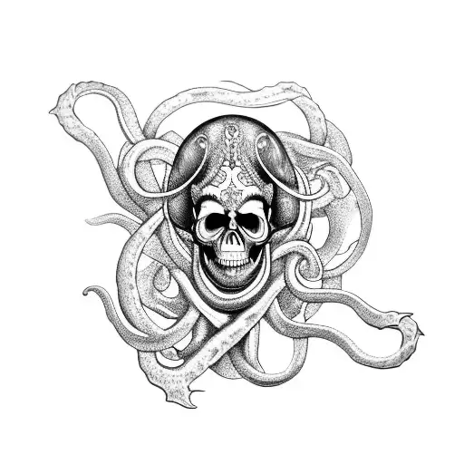 The Kraken Wrapped Around A Skull