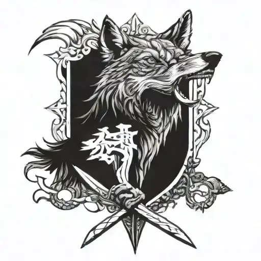 Great Grey Wolf With Broken Sword In His Teeth