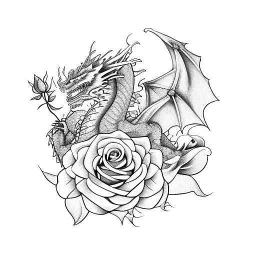 Dragon With Roses And Lilys