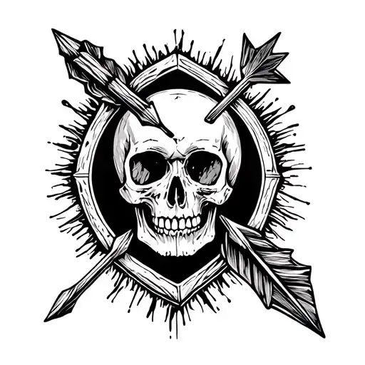 Rustic Arrow Going Through A Skull And A Border Around It