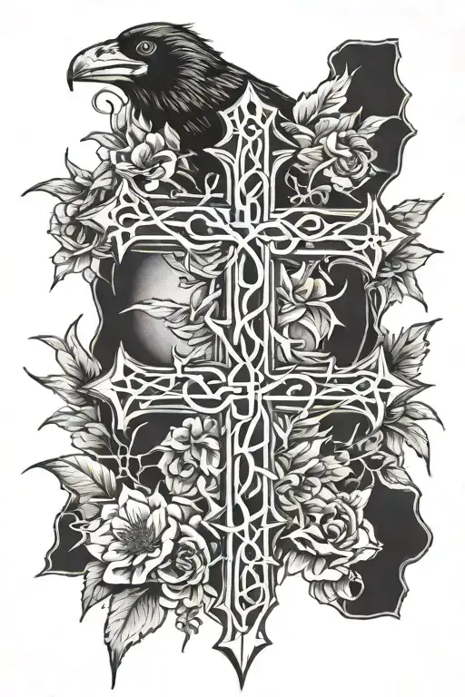 Cross Tattoo With The Crow Of Thorns