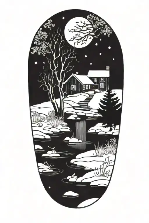 Snow Storm At Night By A Creek