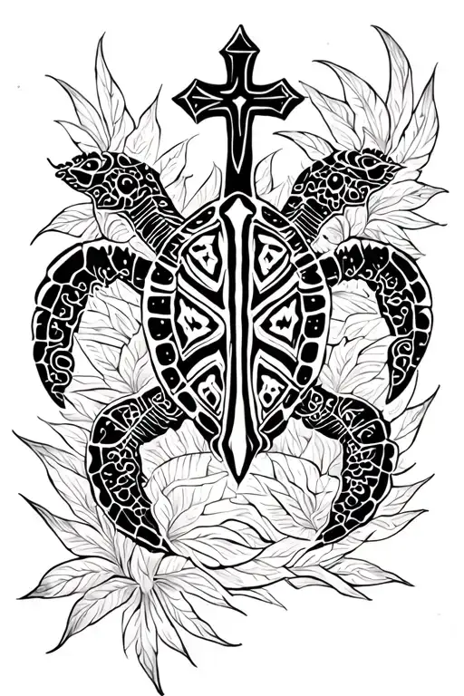 Turtle With A Cross And Around Polynesia