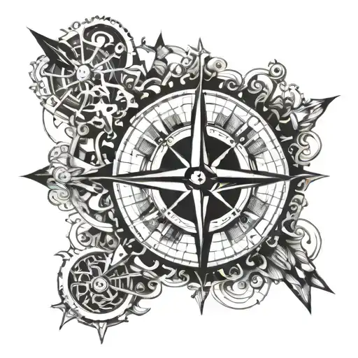 An Intricate Compass Design Incorporating Elements Of Quality Control Symbols And Measurements