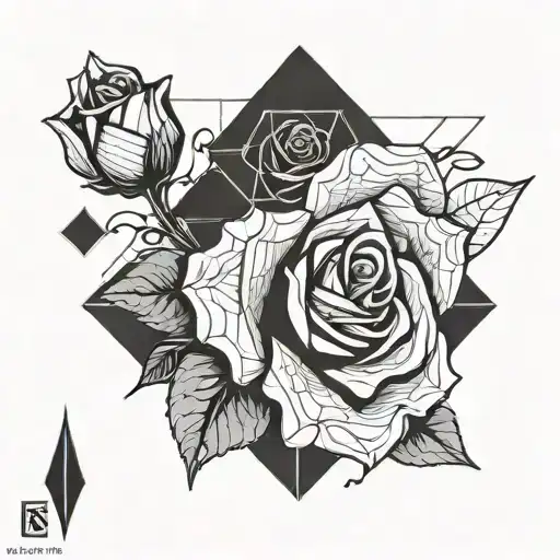 A Geometric Rose Design Incorporating Elements Of A Face And Hand Reaching Out
