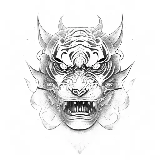 Oni Mask With A Sibreian Tiger