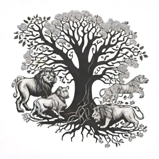 Family Tree With Angles And Lions Within