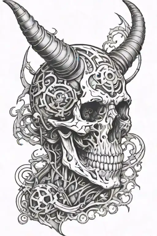 Biomech Skull With Horns