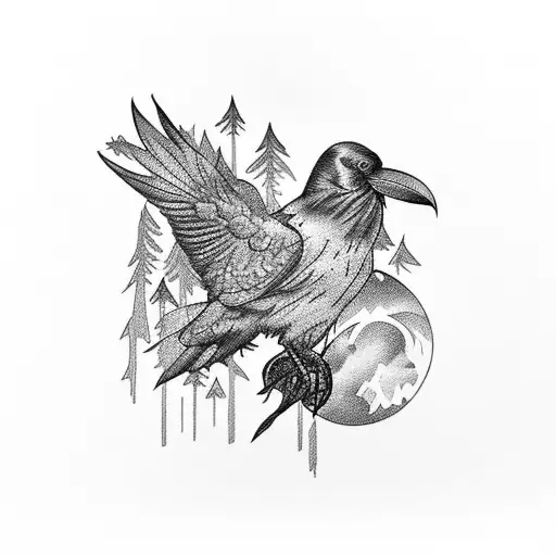 Raven In A Forrest Setting