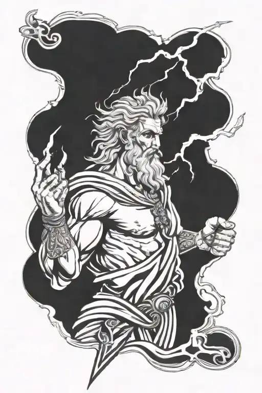 Zeus Holding A Lightning Bolt Symbol