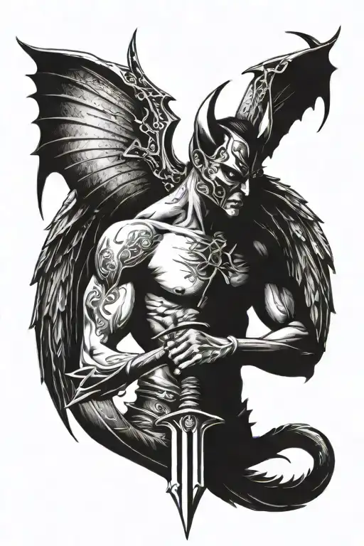 Devil With Wings Tail And Sword