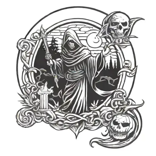 Dark Grimm Reaper Cemetery Moon Shining