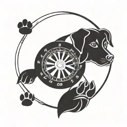 A Tattoo Of A Stylized Roulette Wheel With A Dog Paw Print In The Center