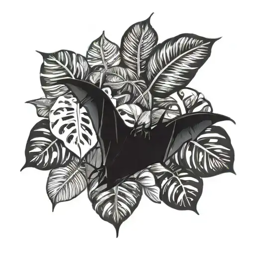 Bat Surrounded By Monstera Plants