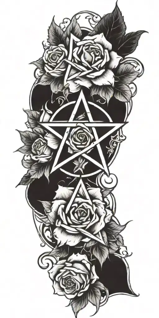 Fire Pentagram Mixed With Roses