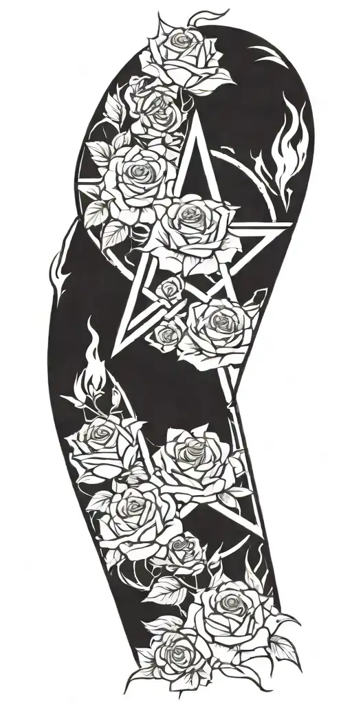 Fire Pentagram Mixed With Roses