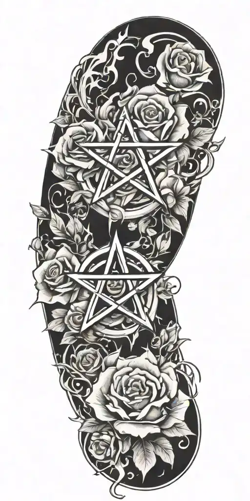Fire Pentagram Mixed With Roses
