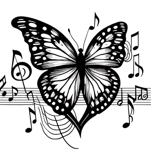 A Butterfly Composed Of Musical Notes Flying Over A Heart Symbolizing Love