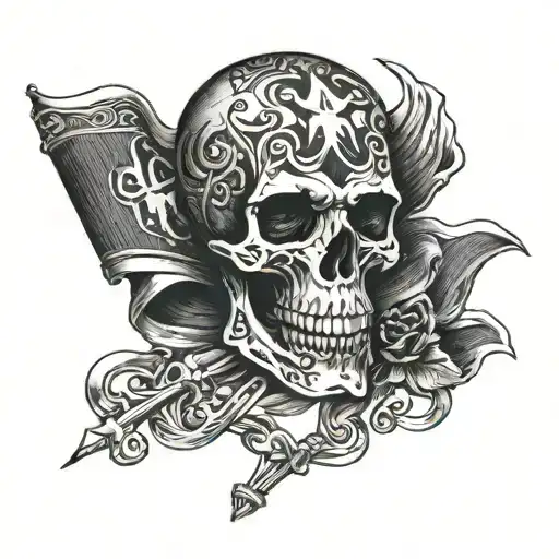 Skull With Bones And Banner