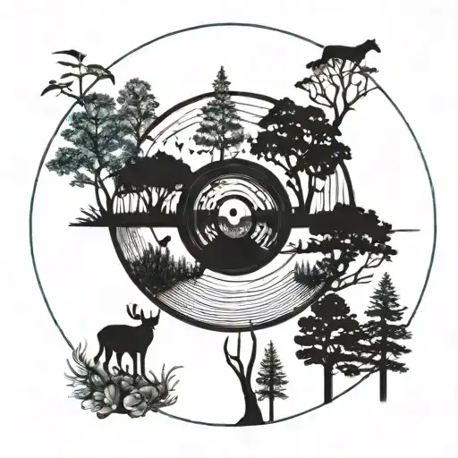 A Vinyl Record Morphing Into A Nature Scene With Trees And Animals
