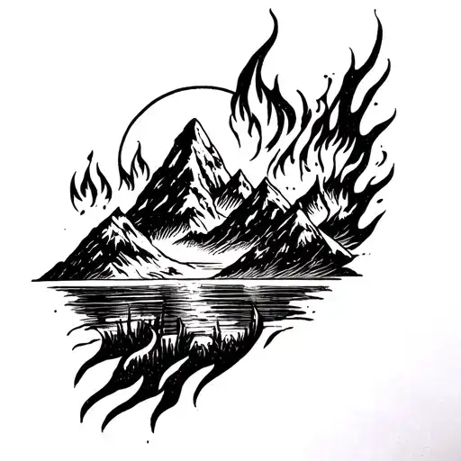 Fire And Mountian Landscape