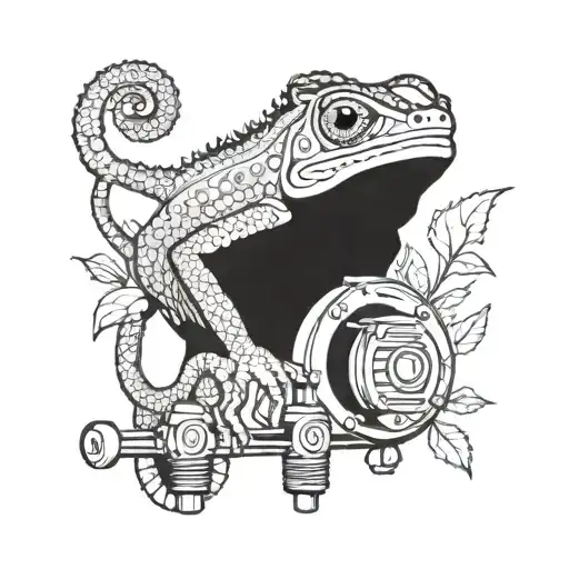 Animal Chameleon On An Old Microphone