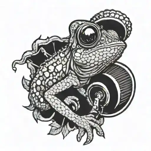 Animal Chameleon Hugging A Microphone