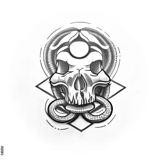 Skull With Snake Winding Through Eyes And Head Pointing Out The Mouth