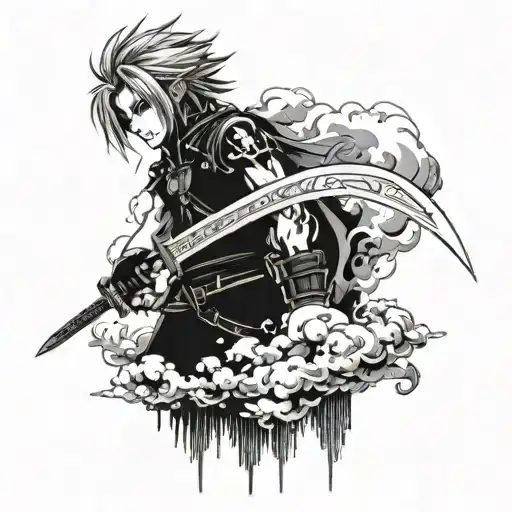 Cloud From Final Fantasy With A Sword Surrounded