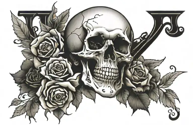 Skull And Roses With Vii Number