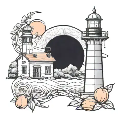 Lighthouse With Peach Fruit