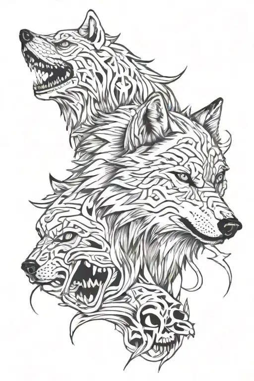 Pack Of Wolf With Skuls