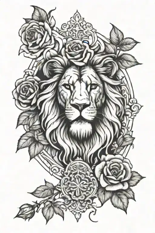 Lion And Cross And A Rose