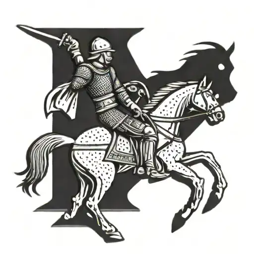 Medeival Woodcut Letter A With A Man Helping A Knight Who Fell Off A Horse