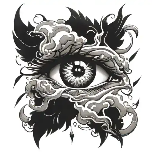 Eyes With Clouds And Fire Surrounding