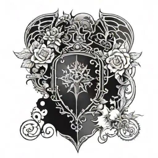 Gothic Chest Tattoo Design Featuring Elements