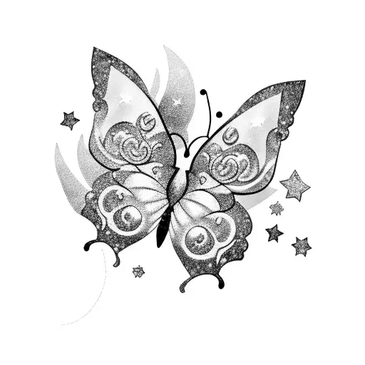 3 Butterflies With Glitter And Little Stars For