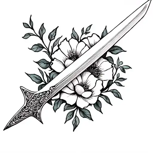 Sword And Flowers Growing