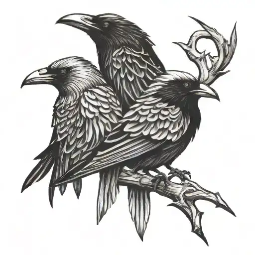 Hugin And Munin Black And White Tattoo Design