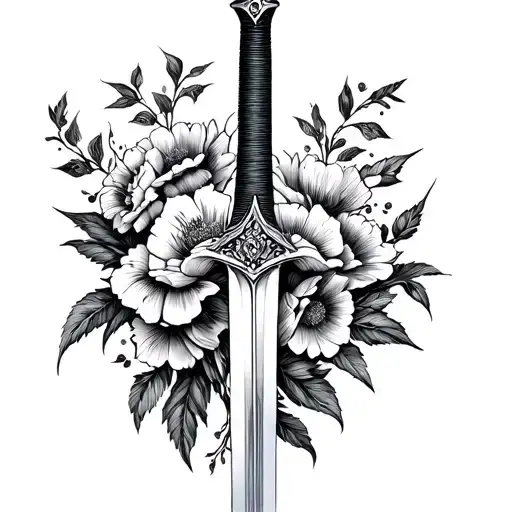 Sword And Flowers Growing