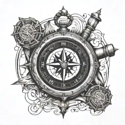 Compass With Hour Glass For Time Passing