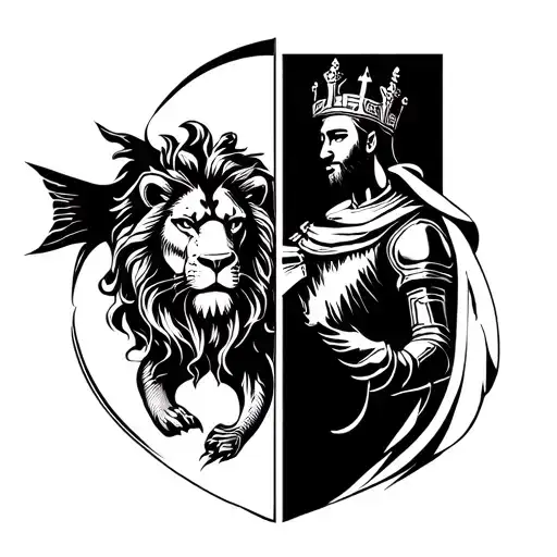 Lion Zodiac Sign And Minimalist Fish Plus Knight Saint Georges Above