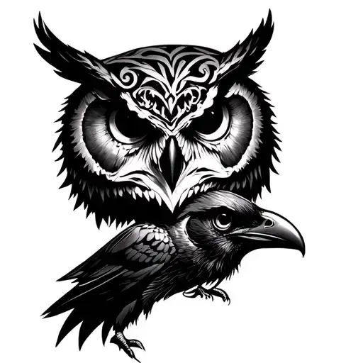 Owl And Raven Skull