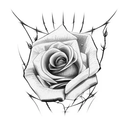 Barbed Wire With Rose And Stem