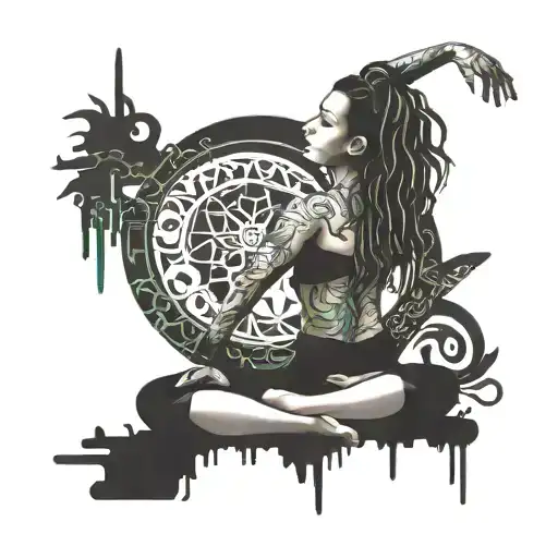 A Serene Yoga Pose Intertwined With Reggae Music Notes And Graffiti Elements