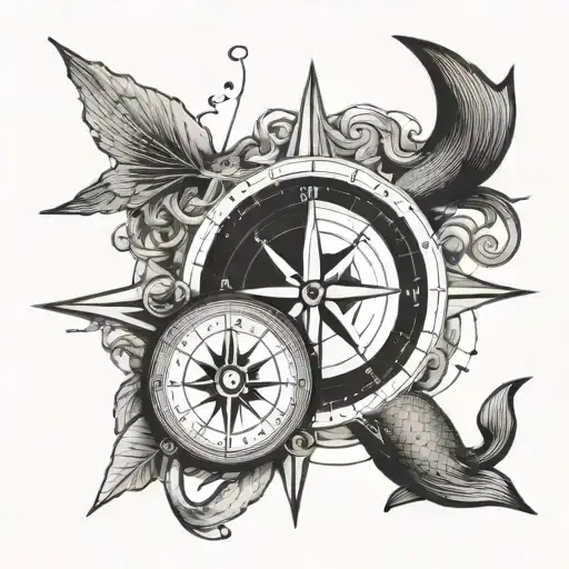 Compass Rose With Mermaid And Coordinates