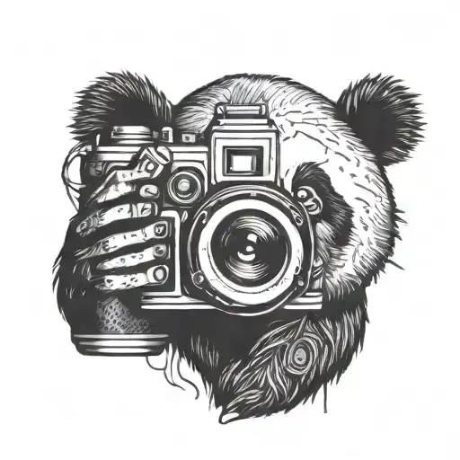 Creepy Panda Bear With Photo Camera