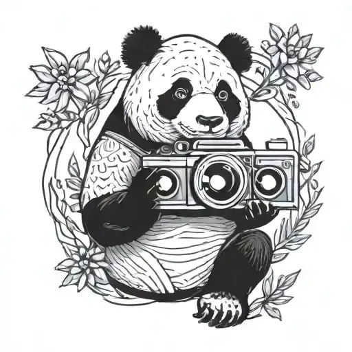 Panda Bear Full Body Holding A Camera