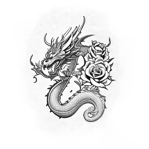 Dragon Surrounded With Roses