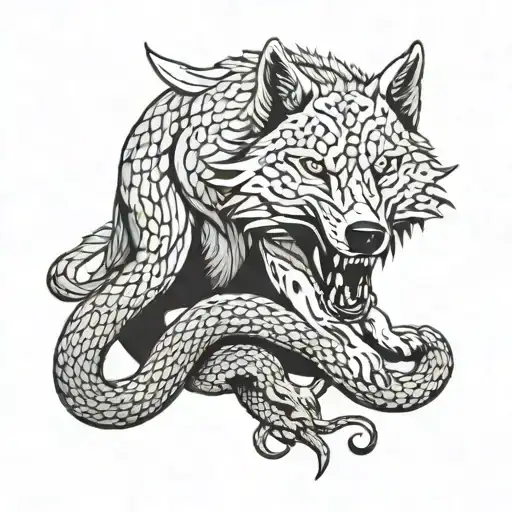 Wolf Stepping On Snake
